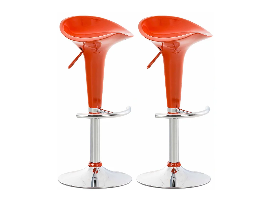Lot de 2  Tabouret de bar - Plastique & Métal chromé - Orange - Saddle