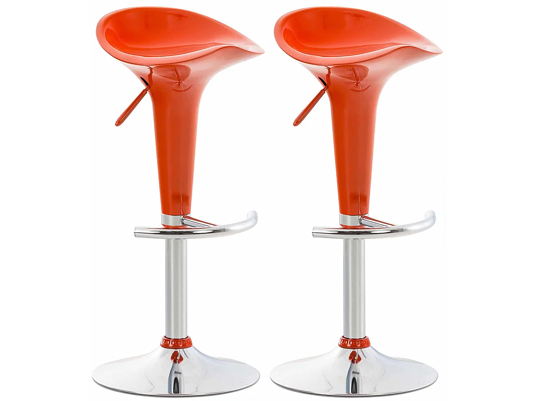 Lot de 2  Tabouret de bar - Plastique & Métal chromé - Orange - Saddle