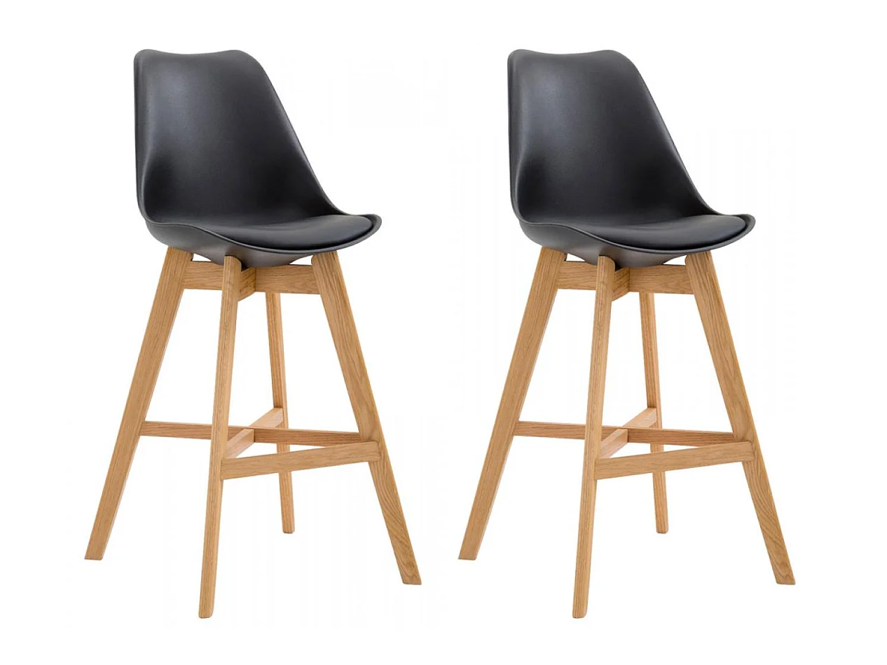 Lot de 2  Tabouret de bar - Plastique & Bois - Noir - Cannes