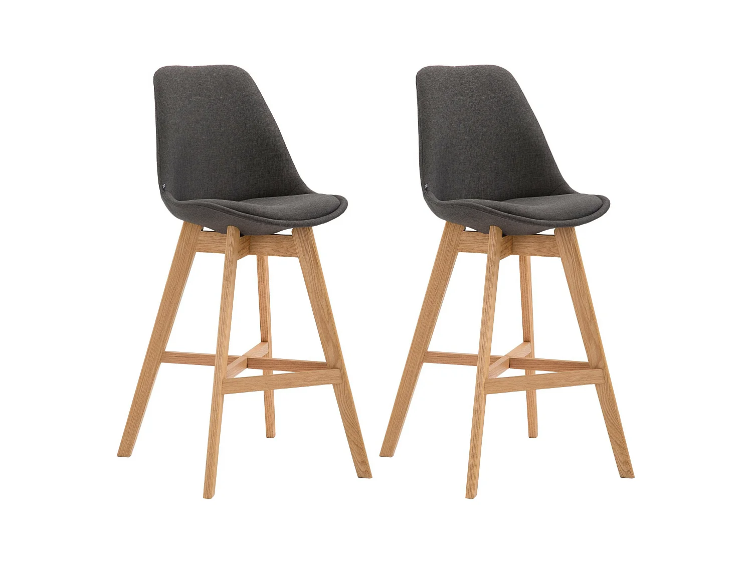 Lot de 2  Tabouret de bar - Tissu & Bois - Gris foncé - Cannes
