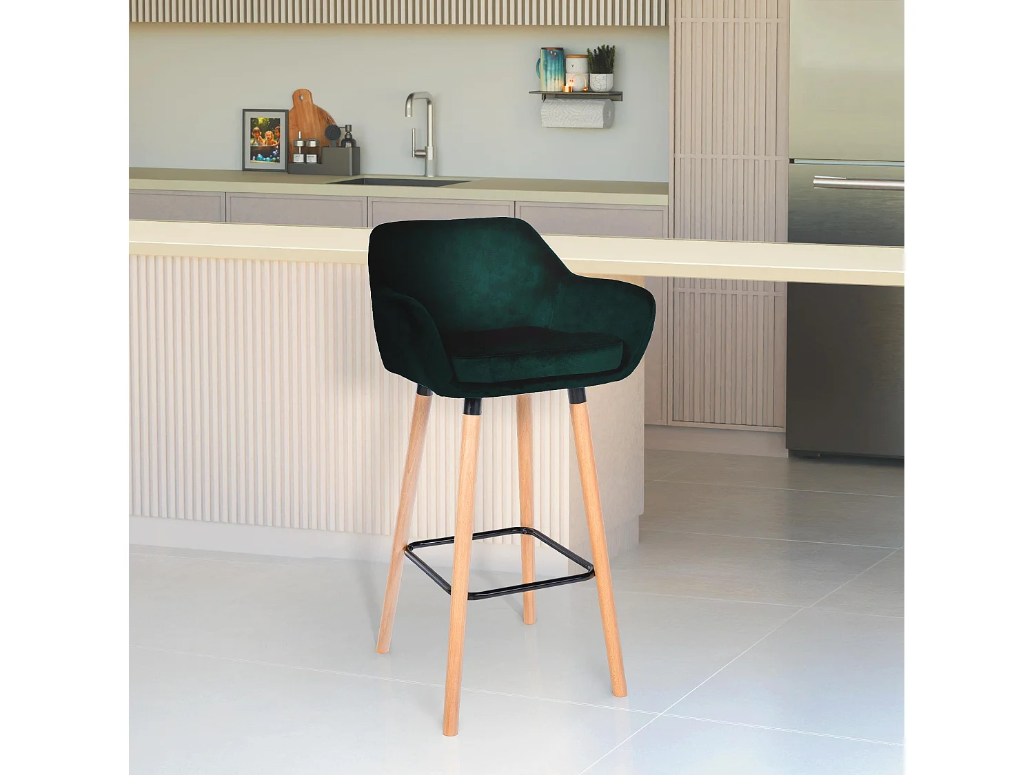 Set van 2  Barkruk - Fluweel - groen - Grant