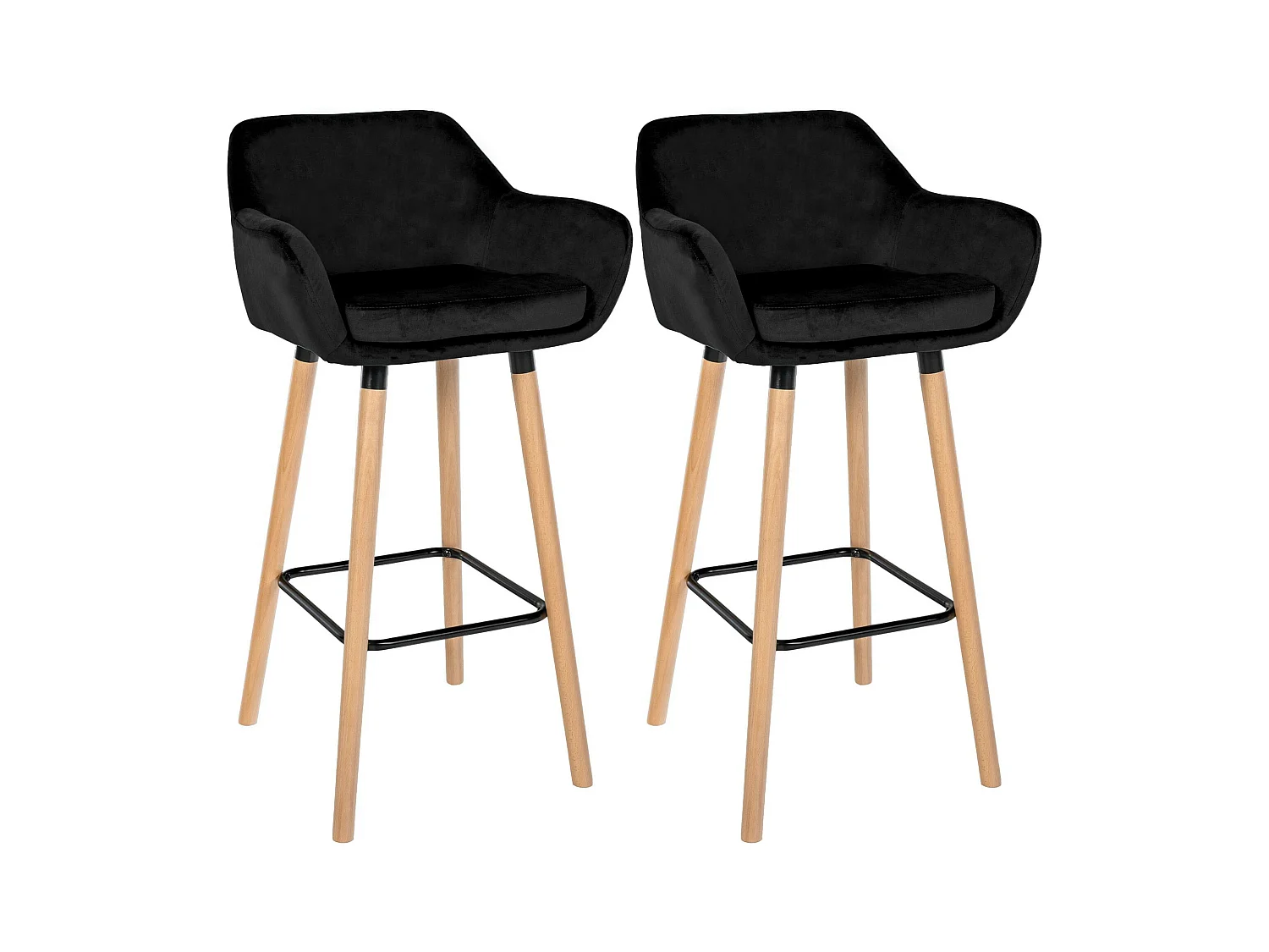 Lot de 2  Tabouret de bar - Velours & Blanc - Noir - Grant