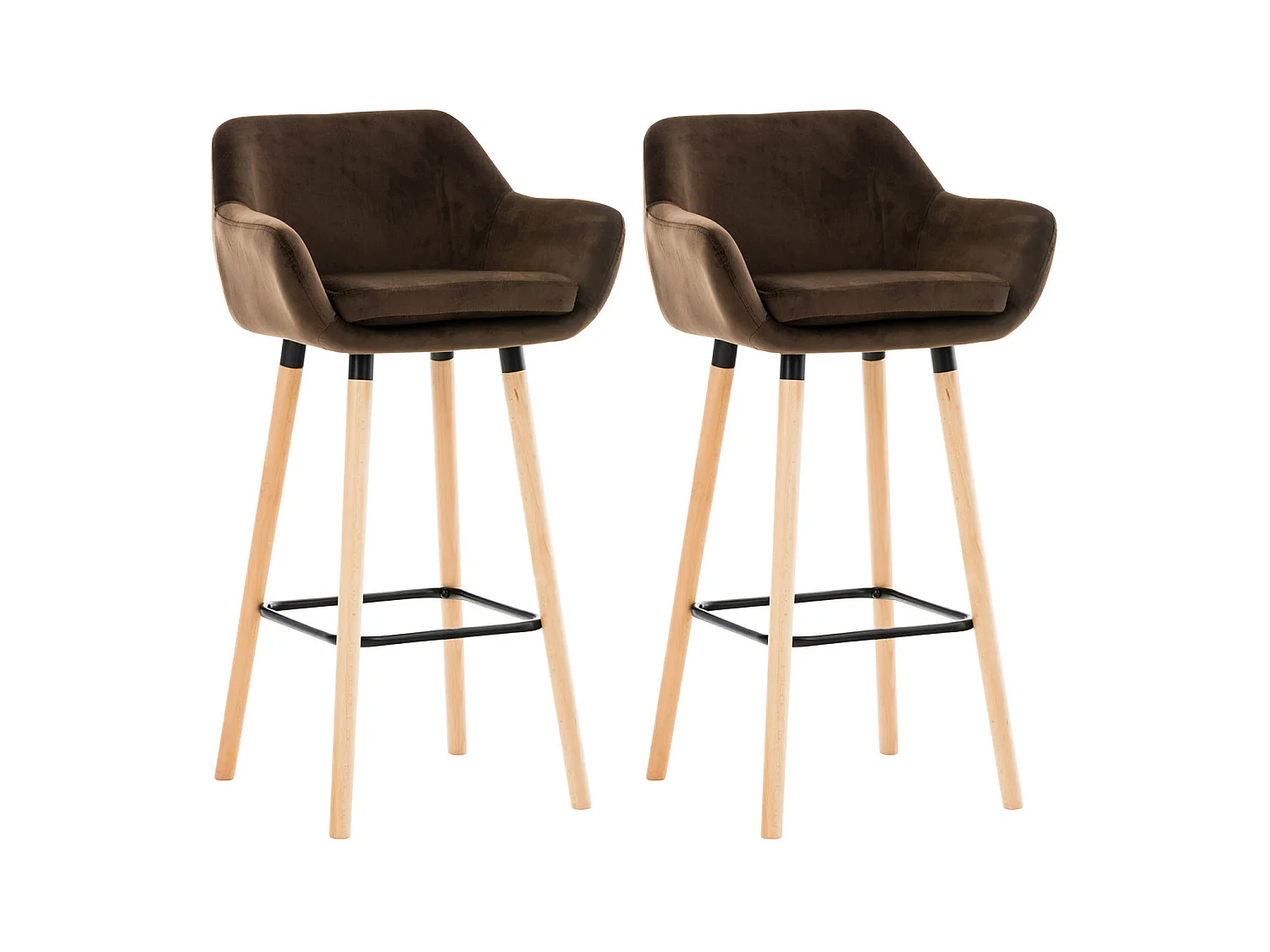 Lot de 2  Tabouret de bar - Velours & Chrome - Marron - Grant