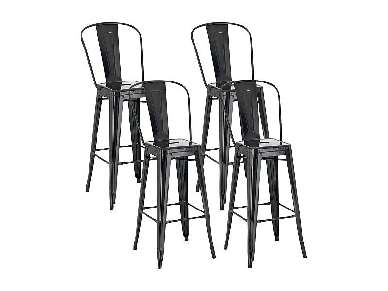 Lot de 4  Tabouret de bar - Métal - Noir - Aiden