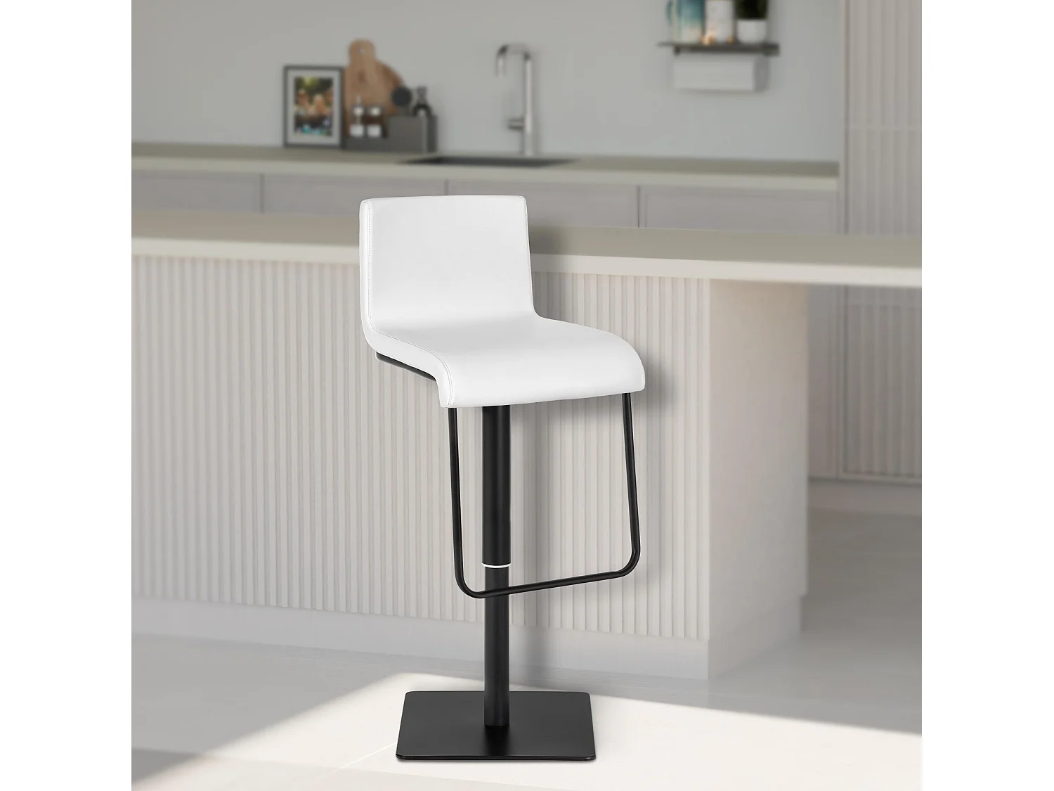 Tabouret de bar - Similicuir & Noir - Blanc - Limon