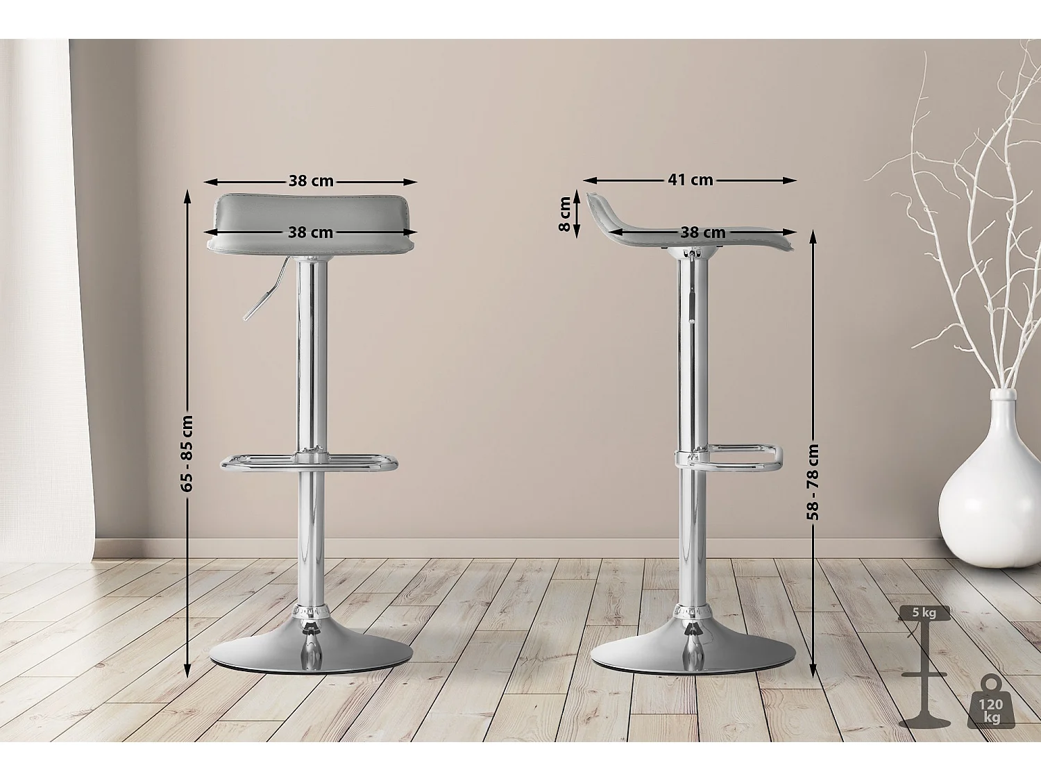 Tabouret de bar - Similicuir & Chrome - Gris - Dyn