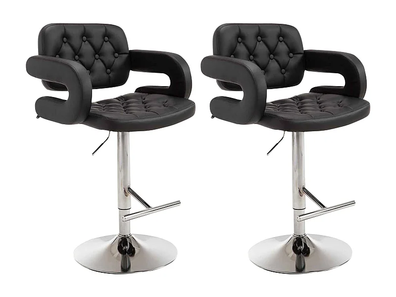 Lot de 2  Tabouret de bar - Similicuir & Chrome - Noir - Dublin