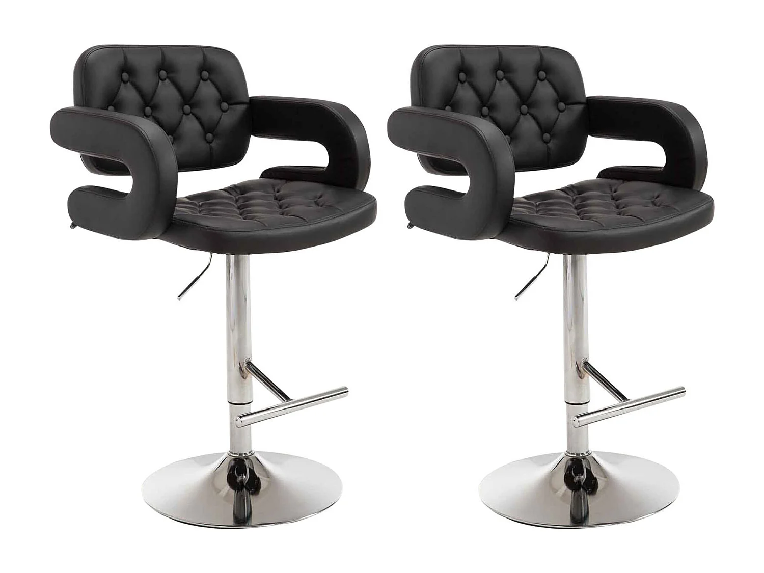 Lot de 2  Tabouret de bar - Similicuir & Chrome - Noir - Dublin