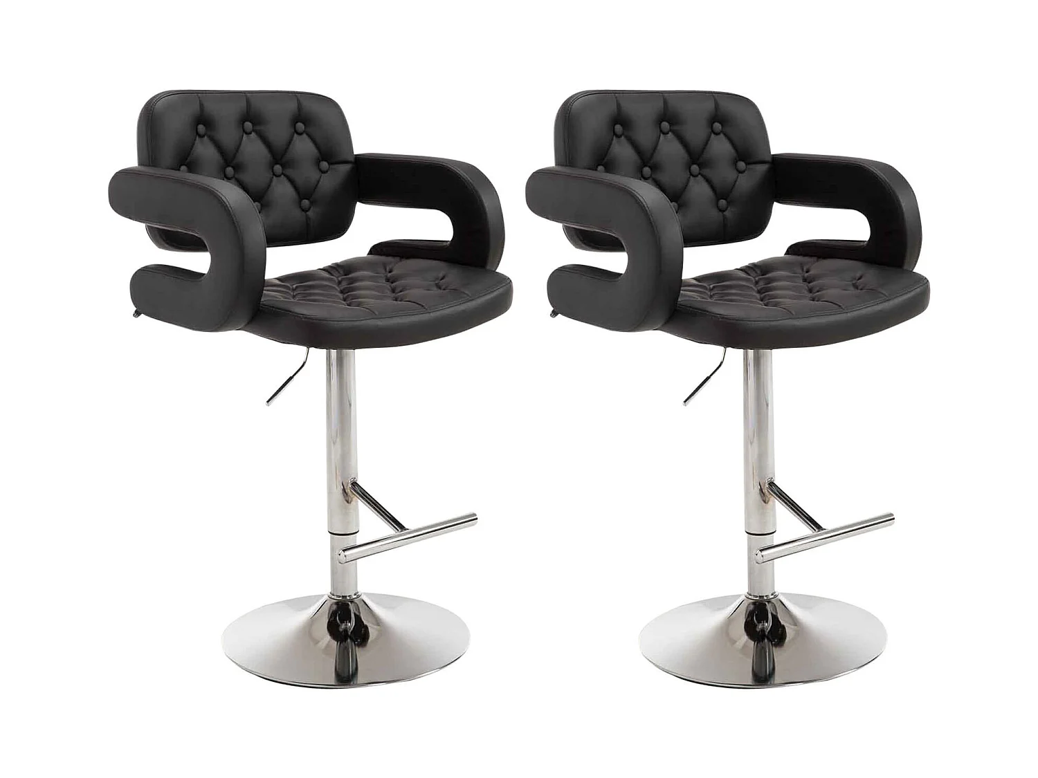 Lot de 2  Tabouret de bar - Similicuir & Chrome - Noir - Dublin
