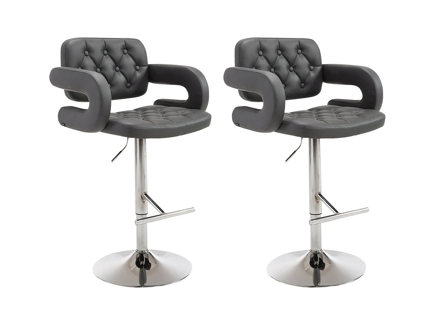 Lot de 2  Tabouret de bar - Similicuir & Chrome - Gris - Dublin