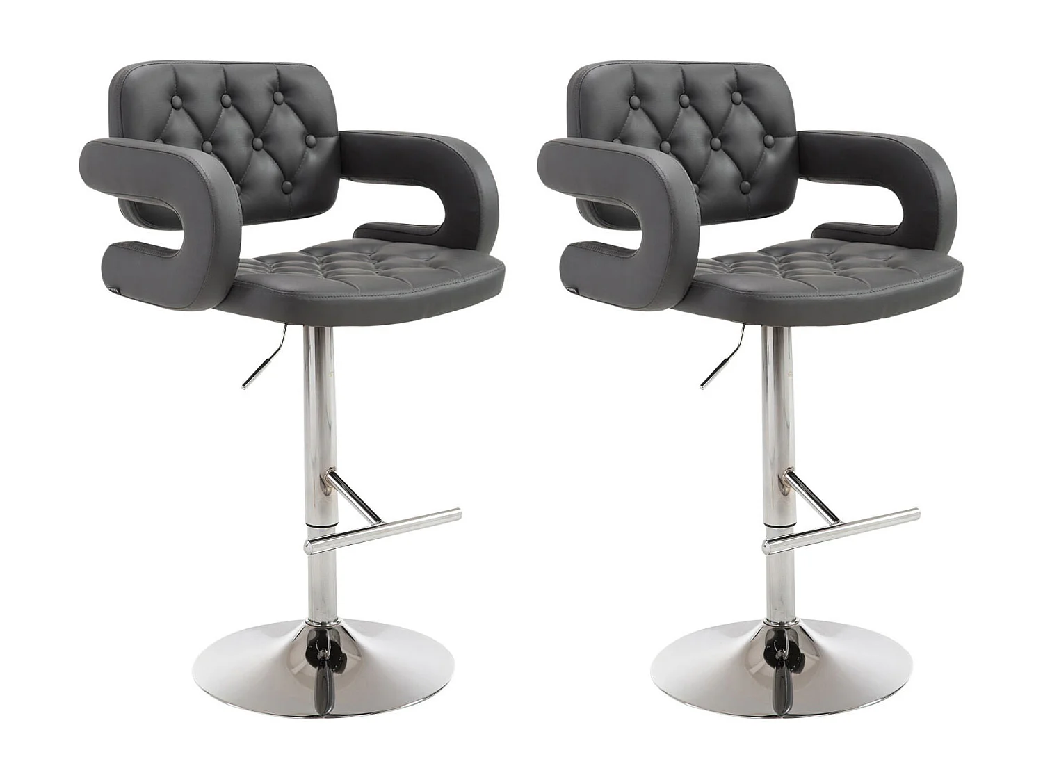 Lot de 2  Tabouret de bar - Similicuir & Chrome - Gris - Dublin