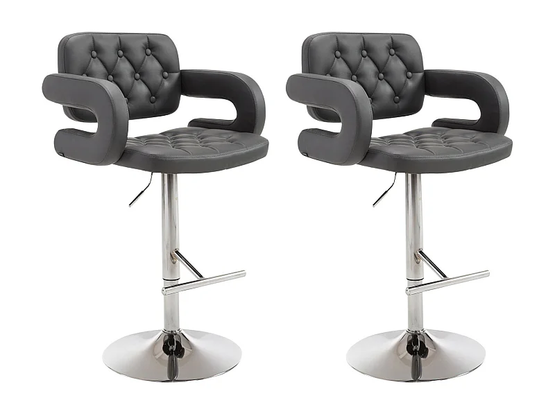 Lot de 2  Tabouret de bar - Similicuir & Chrome - Gris - Dublin