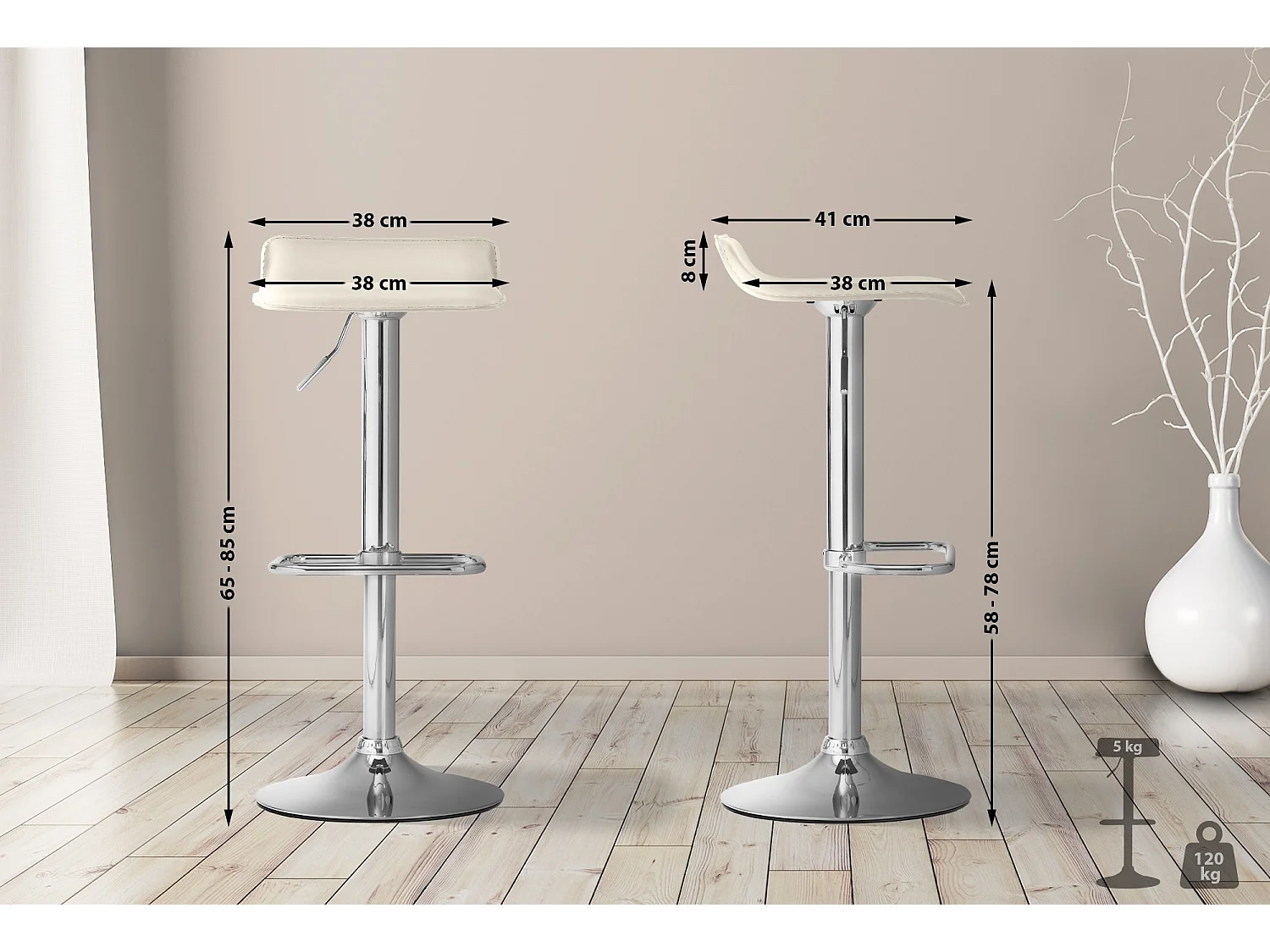 Tabouret de bar - Similicuir & Chrome - Crème - Dyn