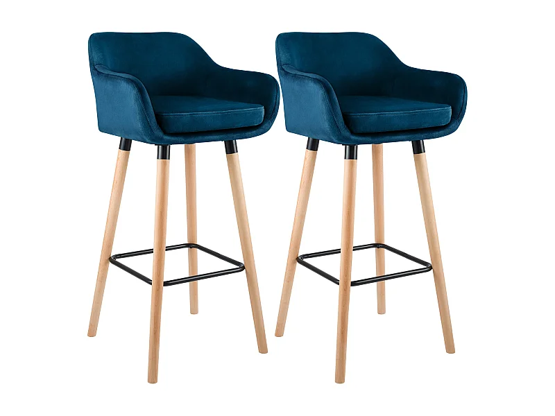 Lot de 2  Tabouret de bar - Velours - Bleu - Grant