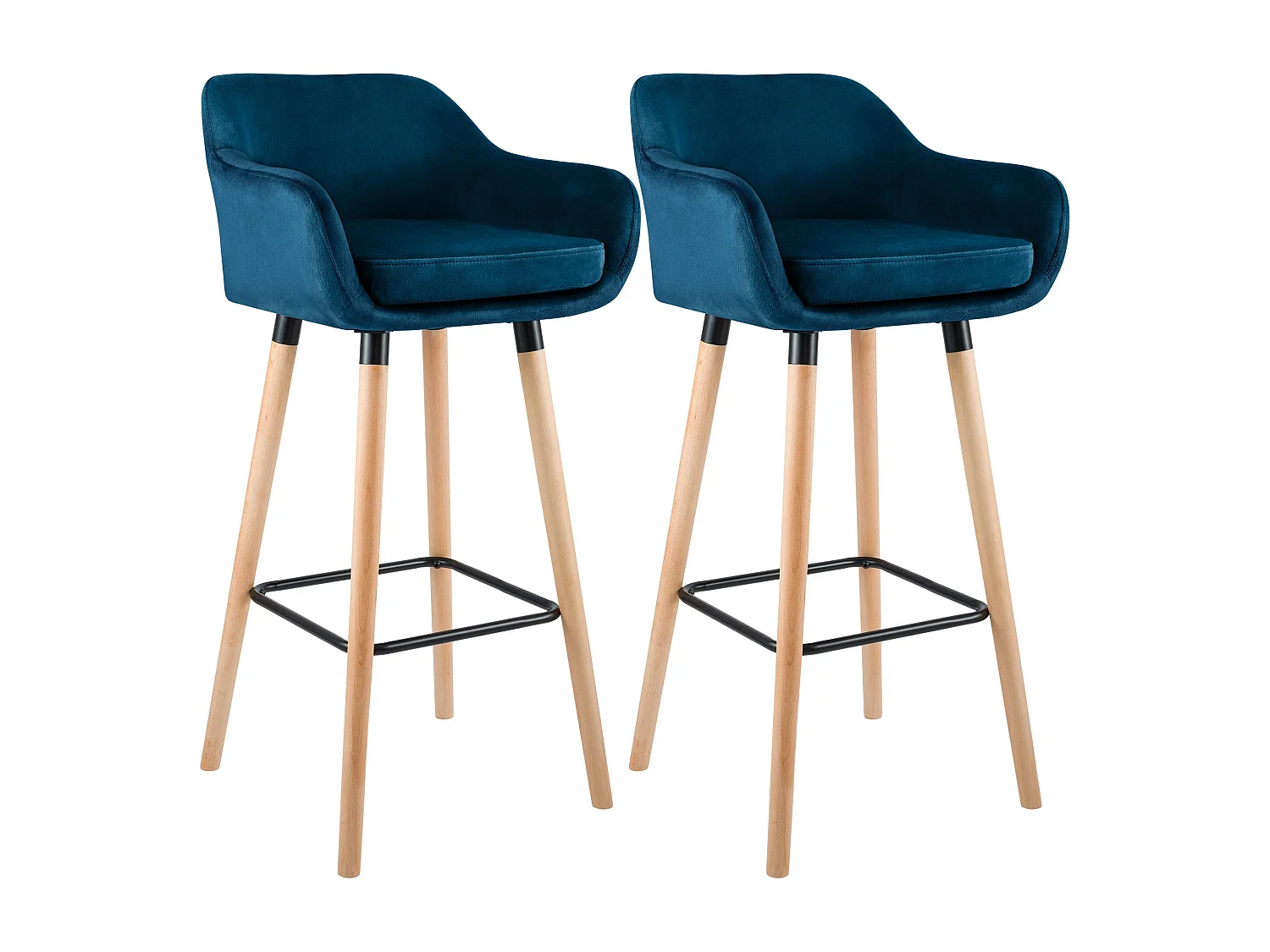 Lot de 2  Tabouret de bar - Velours - Bleu - Grant