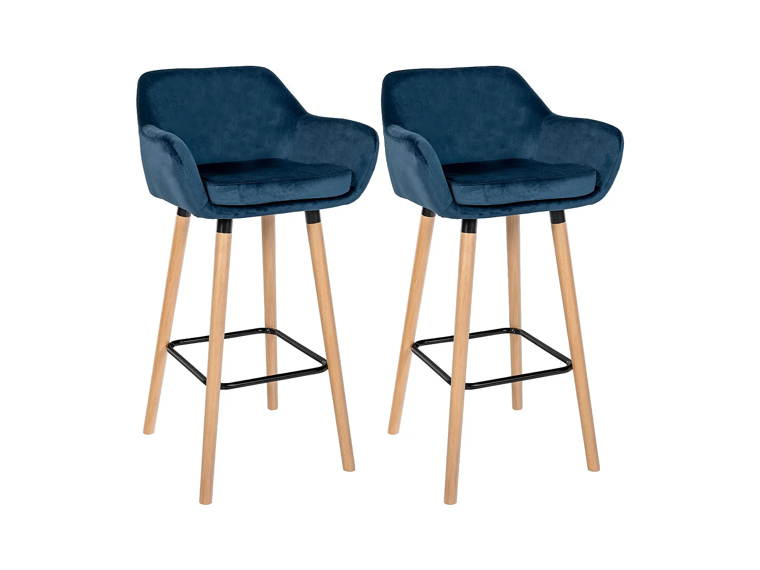 2er Set Barhocker - Samt & chrom - blau - Grant