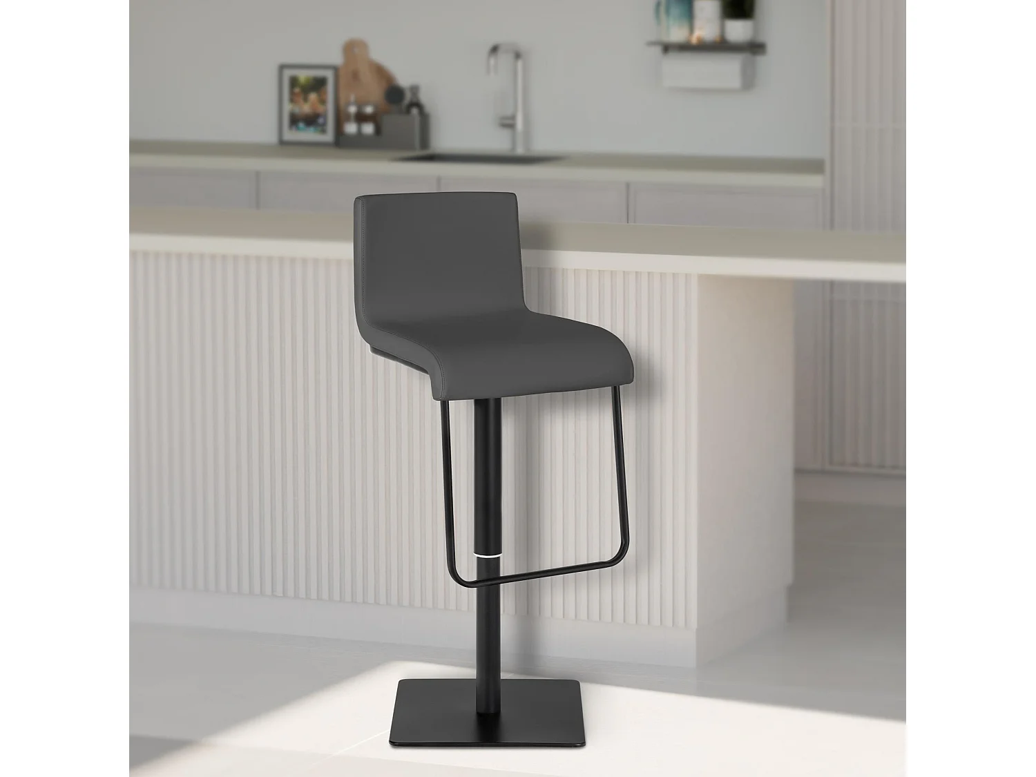 Tabouret de bar - Similicuir & Noir - Gris - Limon
