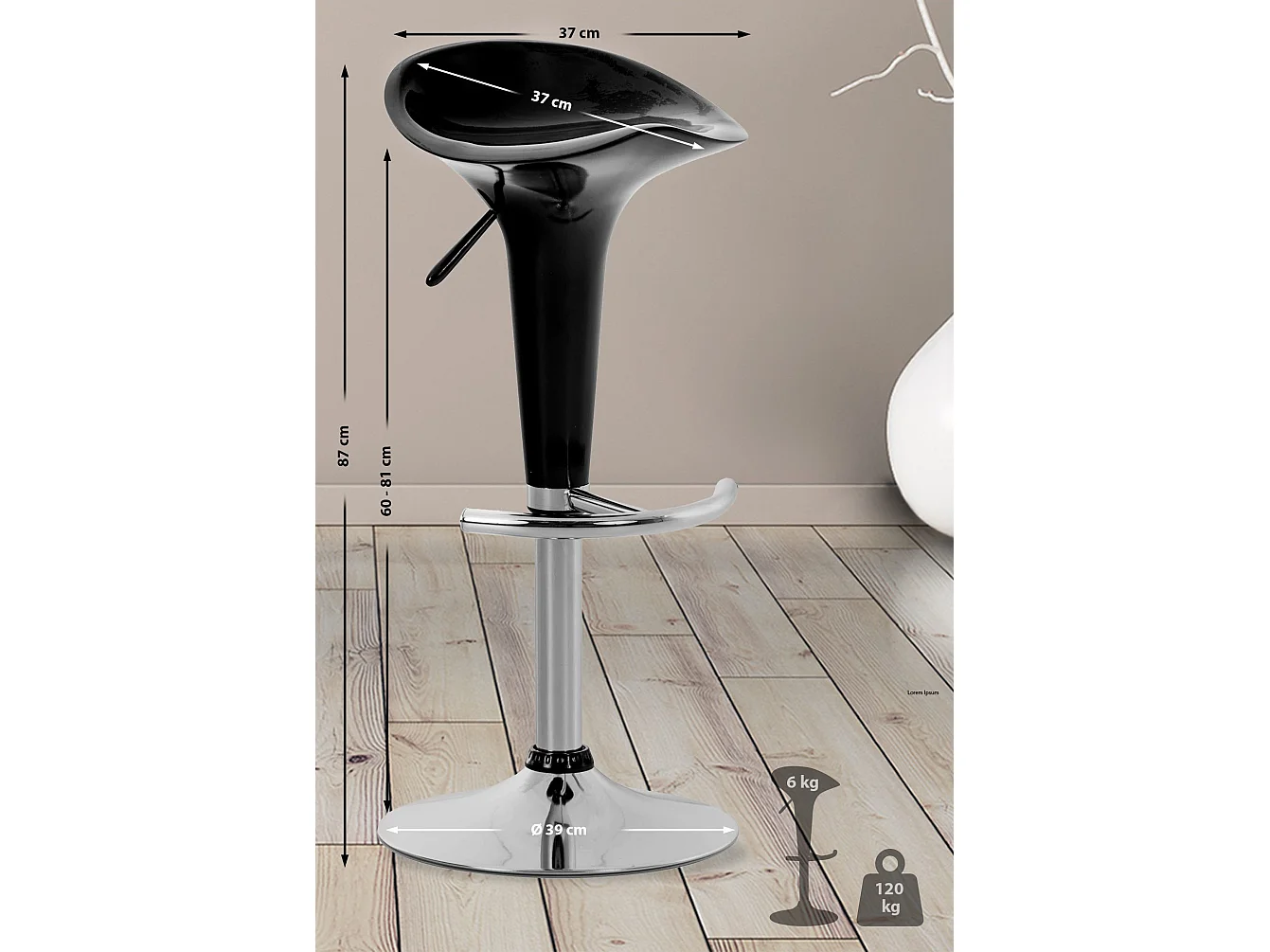 Tabouret de bar - Plastique - Noir - Saddle