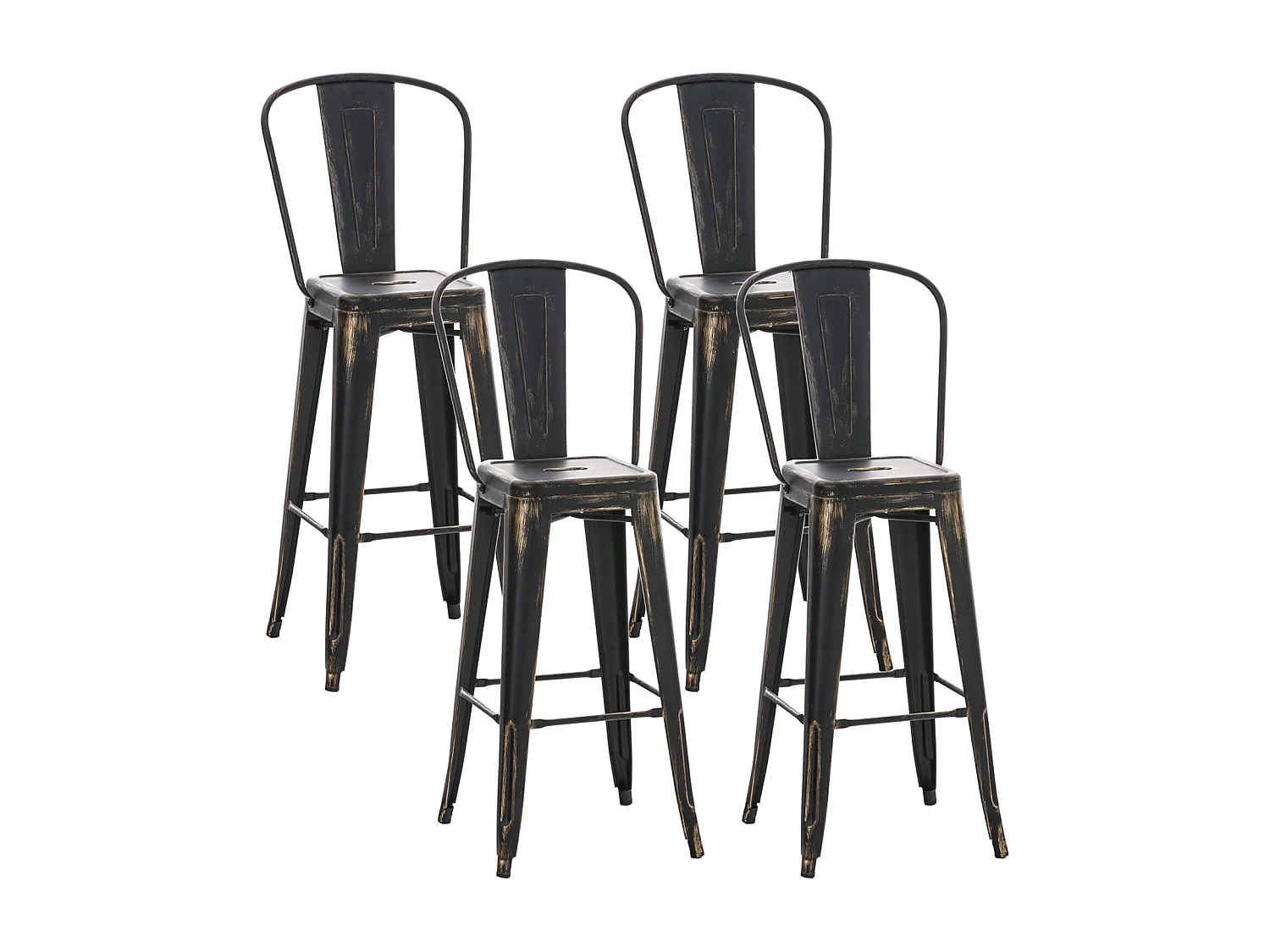Lot de 4  Tabouret de bar - Métal - Noir-Or - Aiden