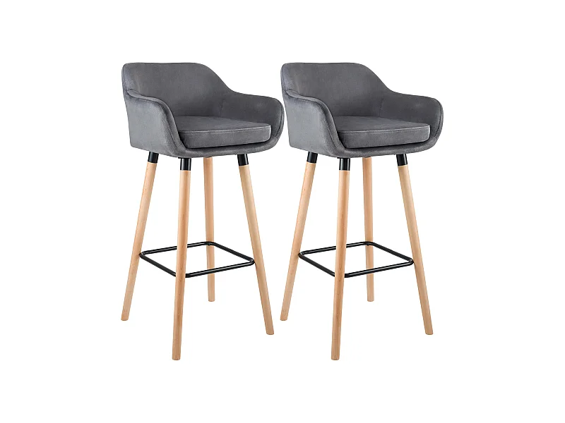 Lot de 2  Tabouret de bar - Velours - Gris - Grant