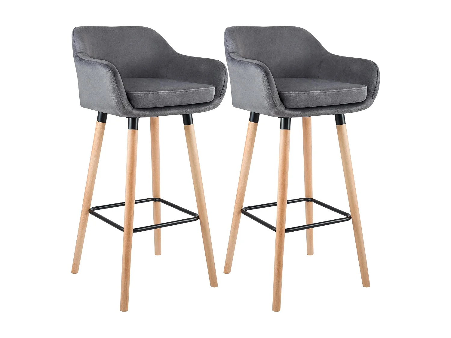 Lot de 2  Tabouret de bar - Velours & Nature - Gris - Grant