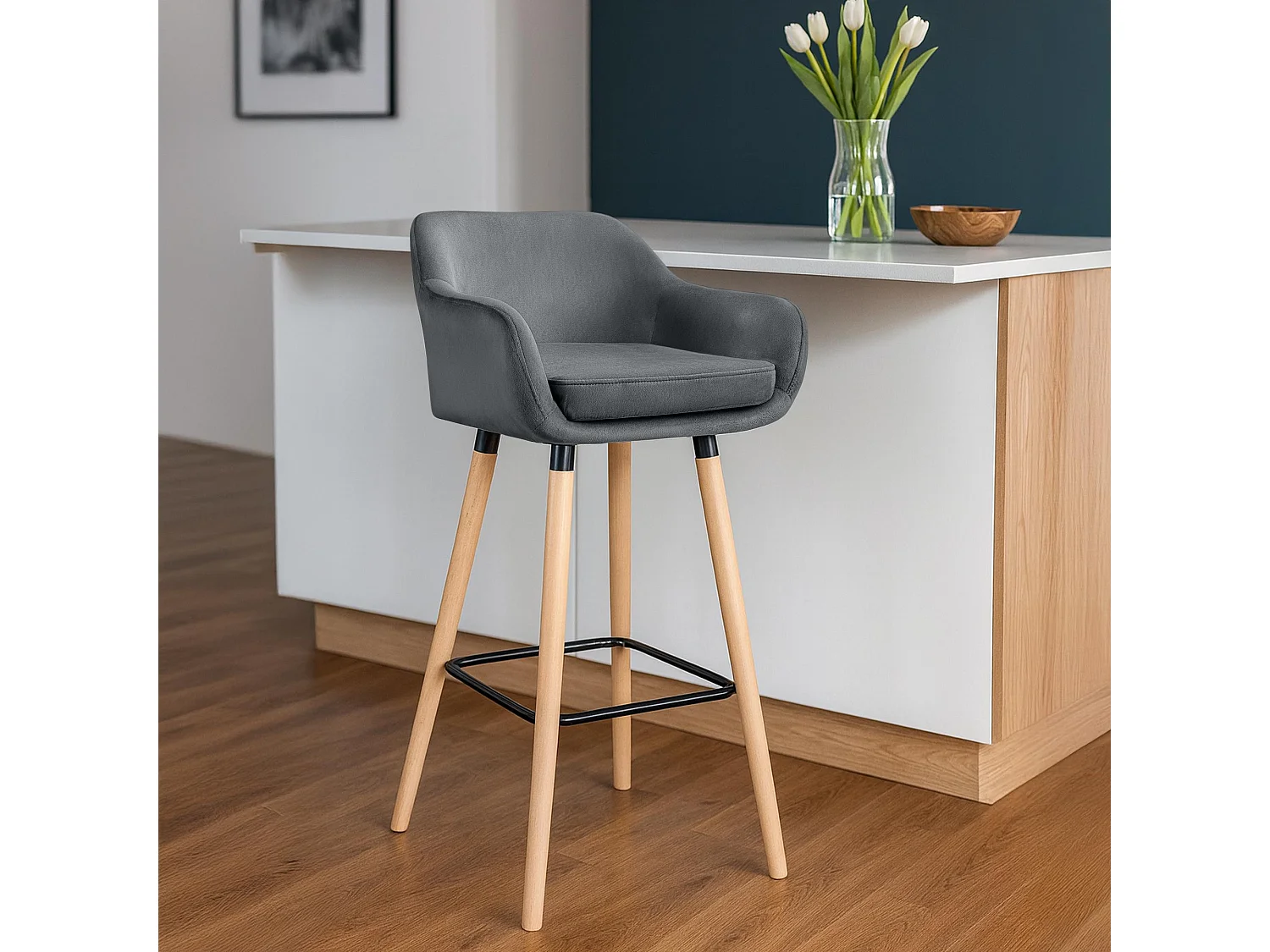 Lot de 2  Tabouret de bar - Velours & Nature - Gris - Grant