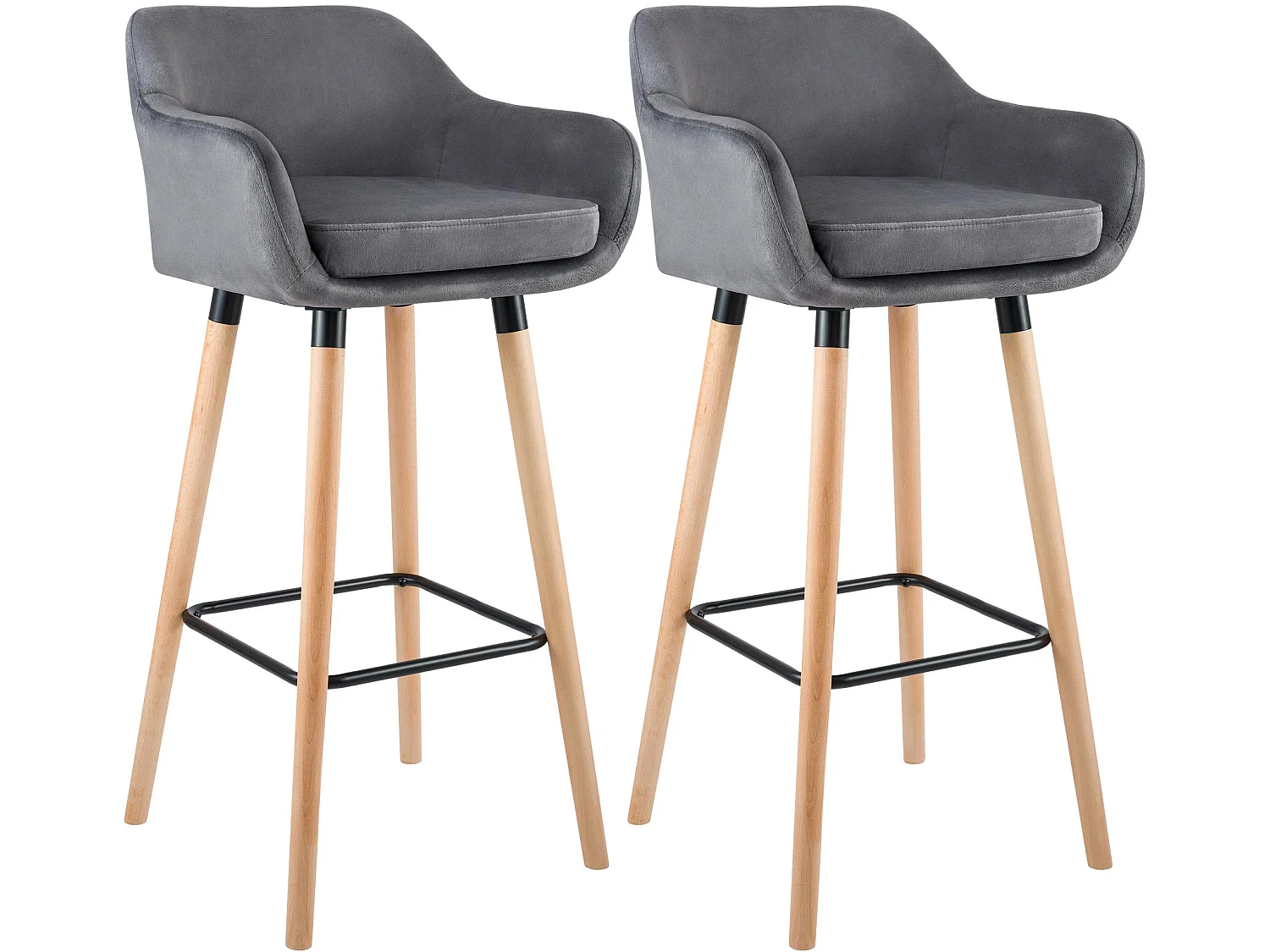 Lot de 2  Tabouret de bar - Velours & Chrome - Gris - Grant