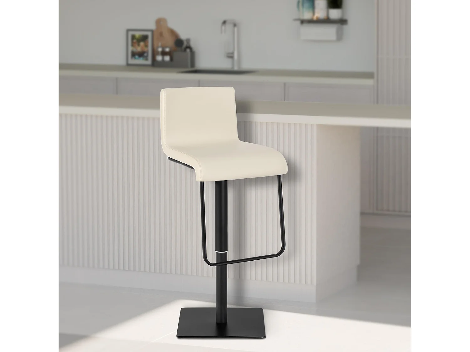 Tabouret de bar - Similicuir & Noir - Crème - Limon