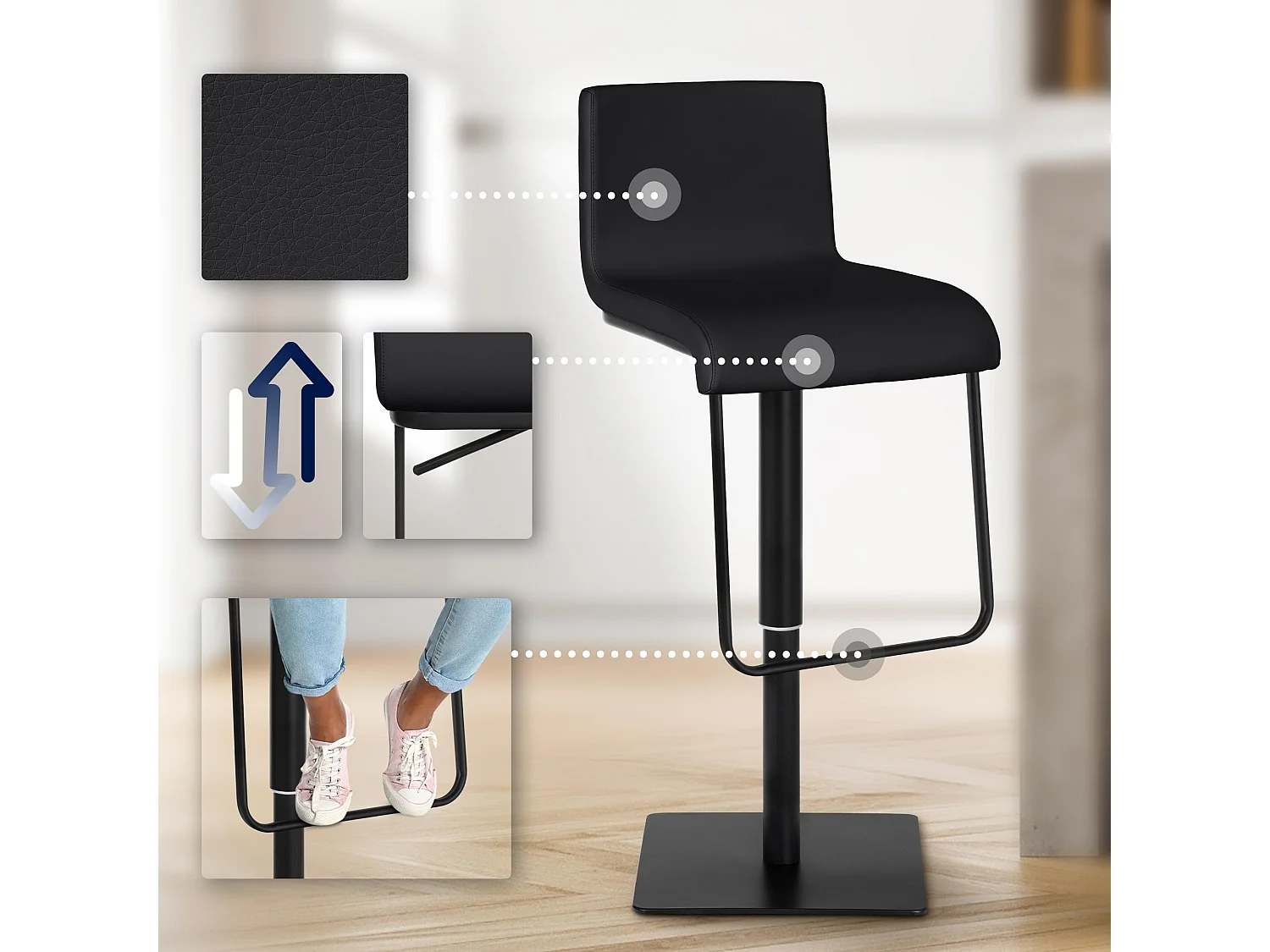 Tabouret de bar - Similicuir & Noir - Noir - Limon