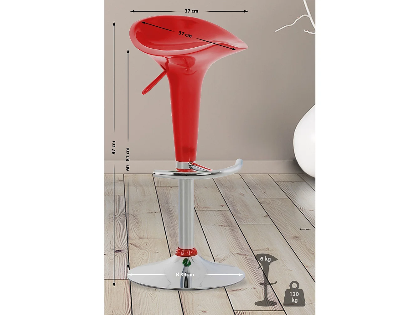 Tabouret de bar - Plastique - Rouge - Saddle
