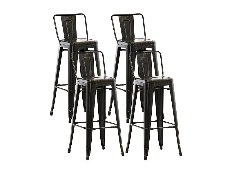Lot de 4  Tabouret de bar - Métal & Chrome - Noir-Or - Mason