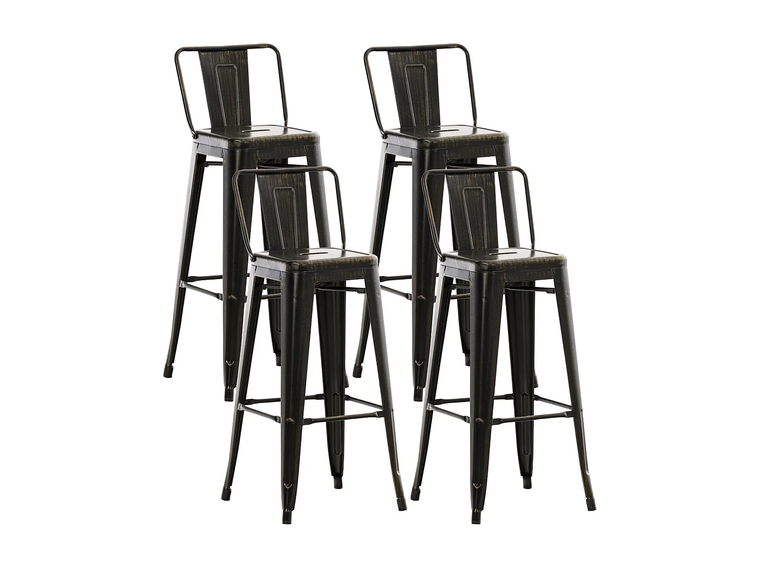 Lot de 4  Tabouret de bar - Métal & Chrome - Noir-Or - Mason