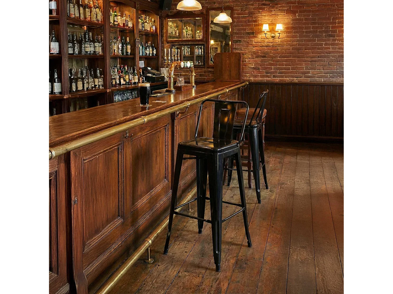 Lot de 4  Tabouret de bar - Métal & Nature - Noir-Or - Mason