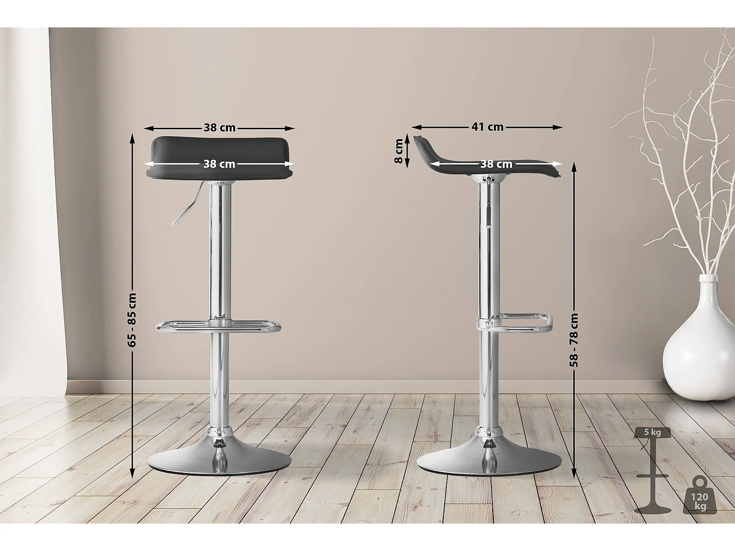 Tabouret de bar - Similicuir & Chrome - Noir - Dyn