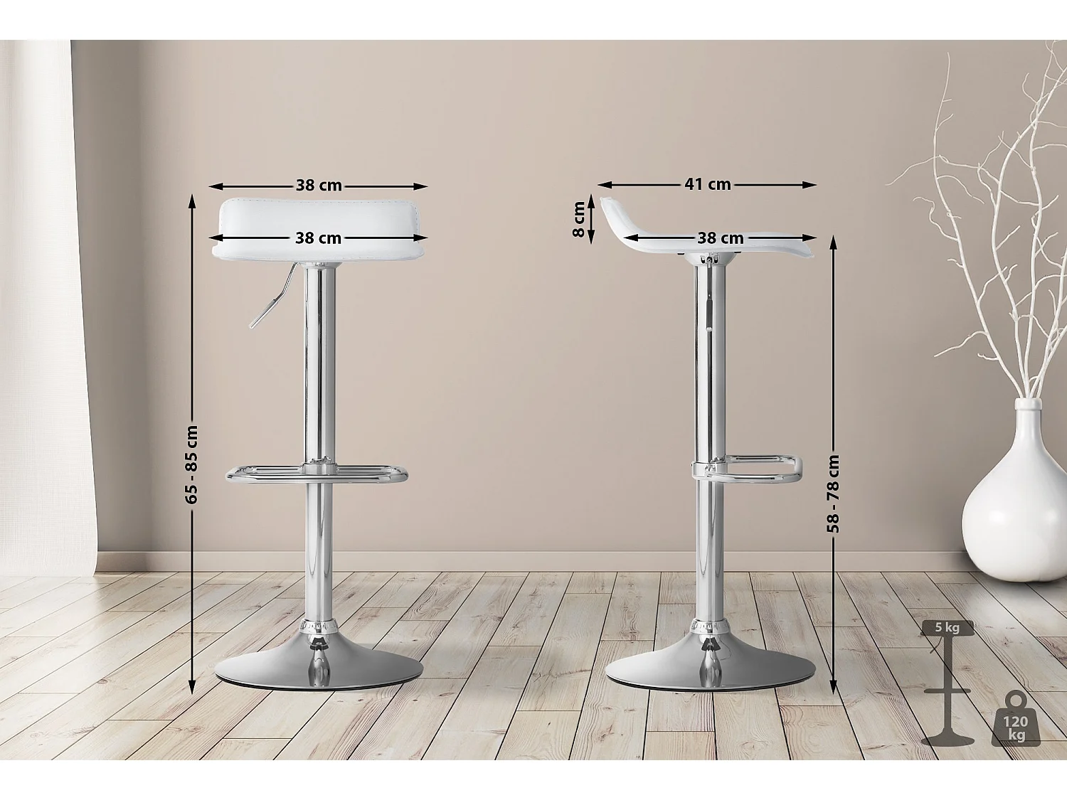 Tabouret de bar - Similicuir & Chrome - Blanc - Dyn