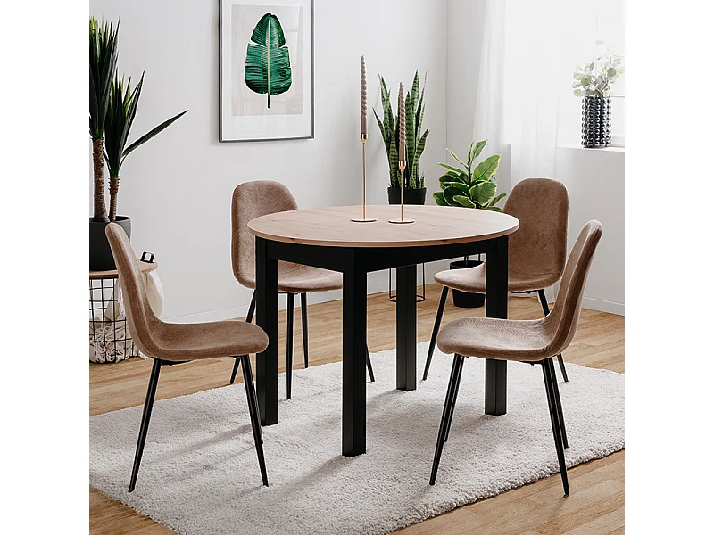 Tavolo da pranzo rotondo allungabile rovere artigianale e nero 100140 x 76 x 100 cm