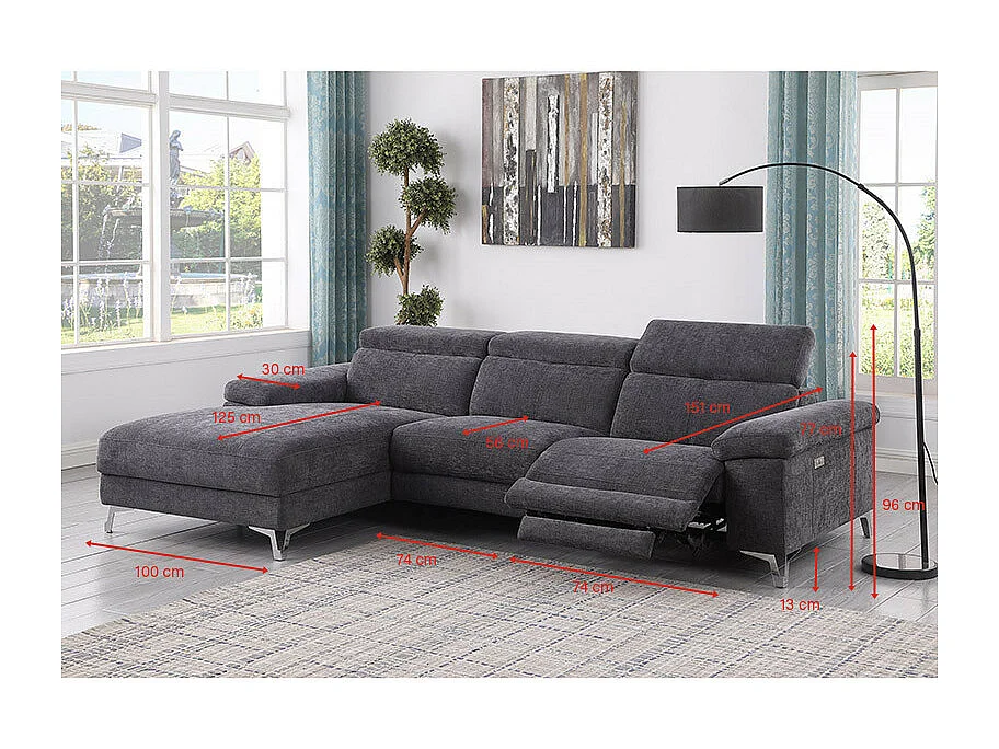 Canapé d'angle gauche relax électrique D3133