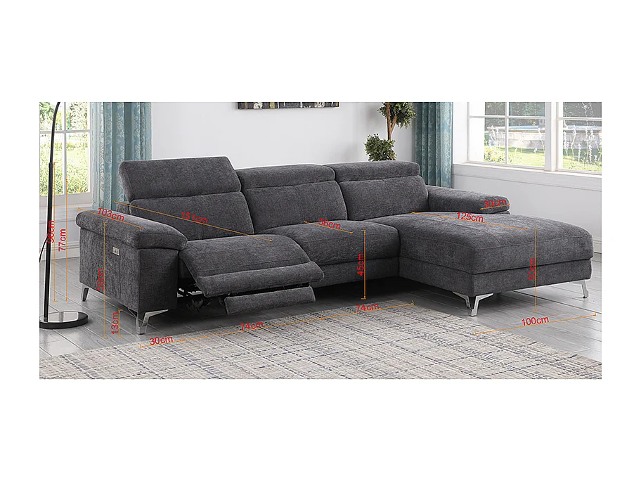 Canapé d'angle droit relax électrique D3133