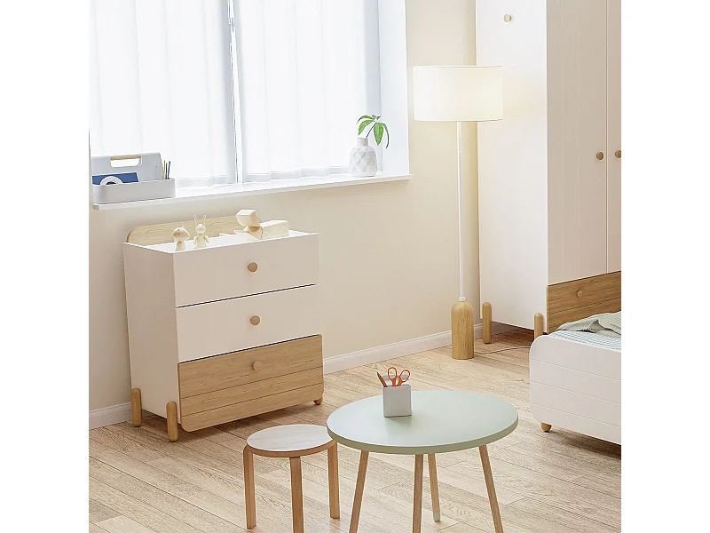 Kommode 3 Schubladen weiß und Eiche-Dekor H81,6 cm – EDAJ