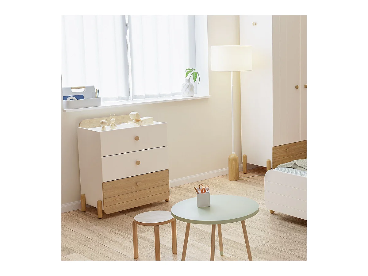 Commode 3 tiroirs blanc et décor chêne H81,6 cm - EDAJ