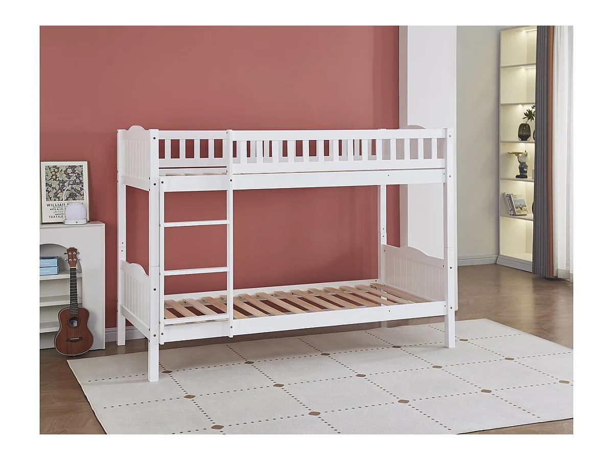 Lit superposé enfant "Gabriel" - Bois - Blanc - 90 x 190 cm