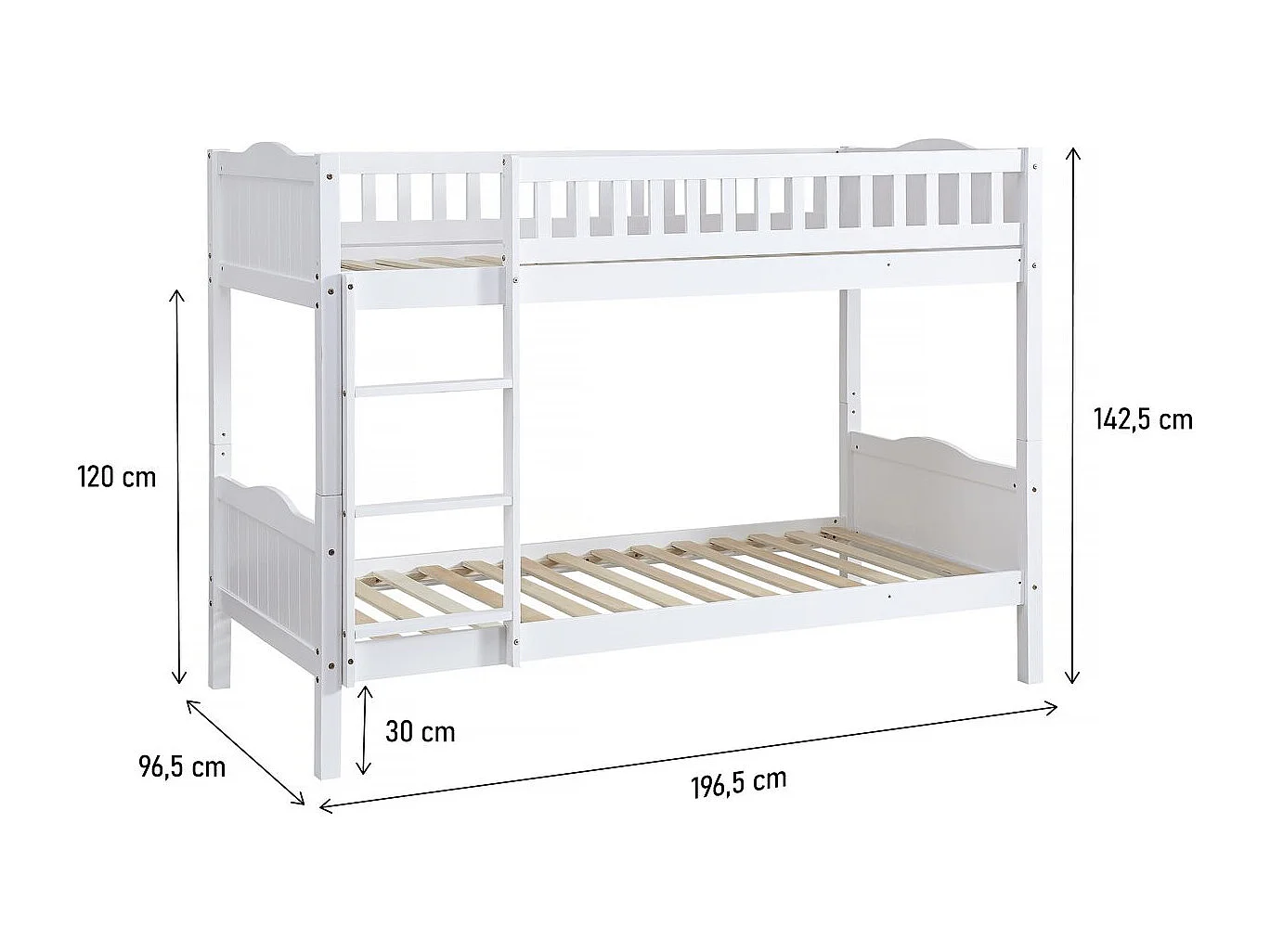 Lit superposé enfant "Gabriel" - Bois - Blanc - 90 x 190 cm