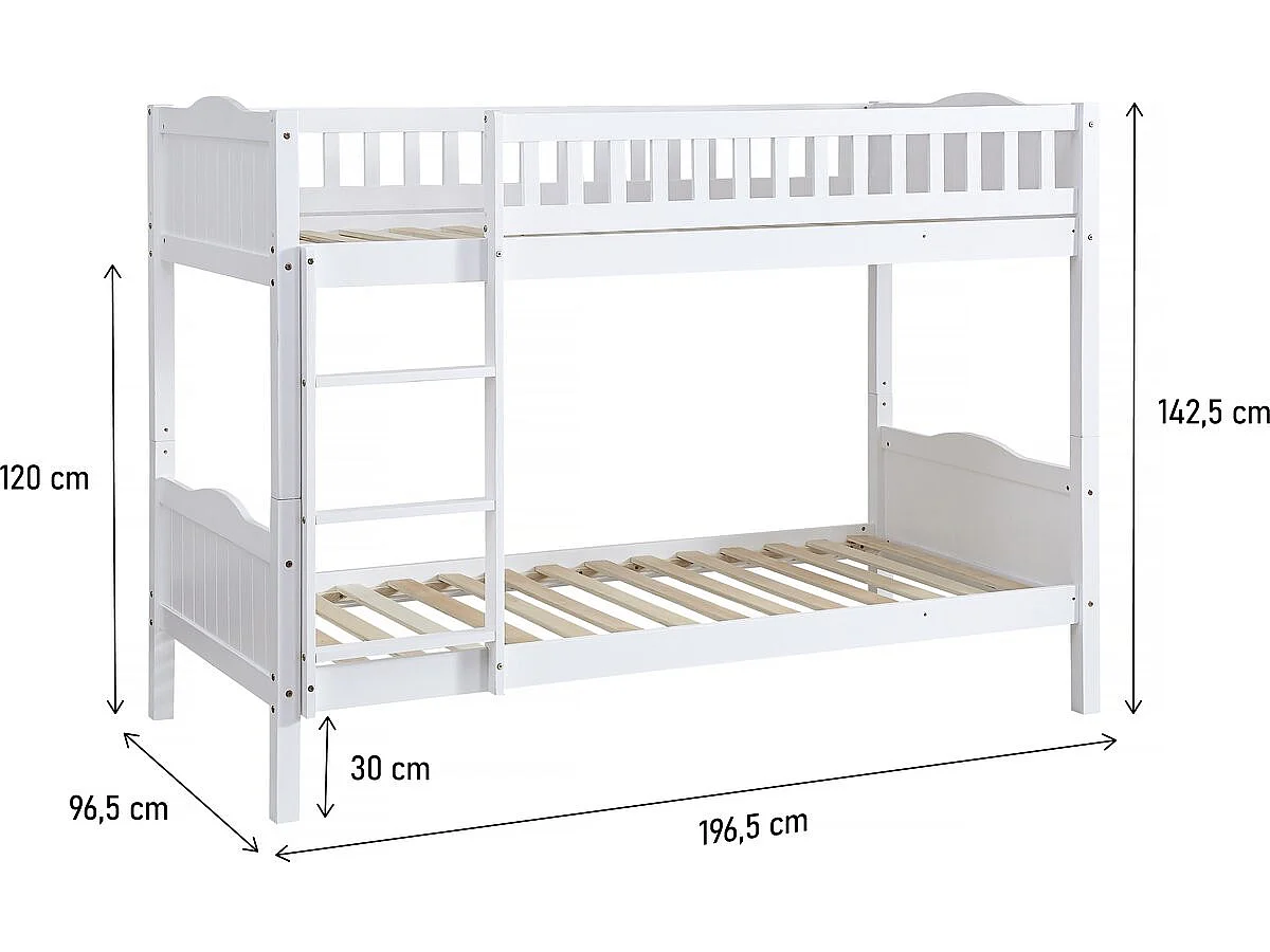Lit superposé enfant "Gabriel" - Bois - Blanc - 90 x 190 cm