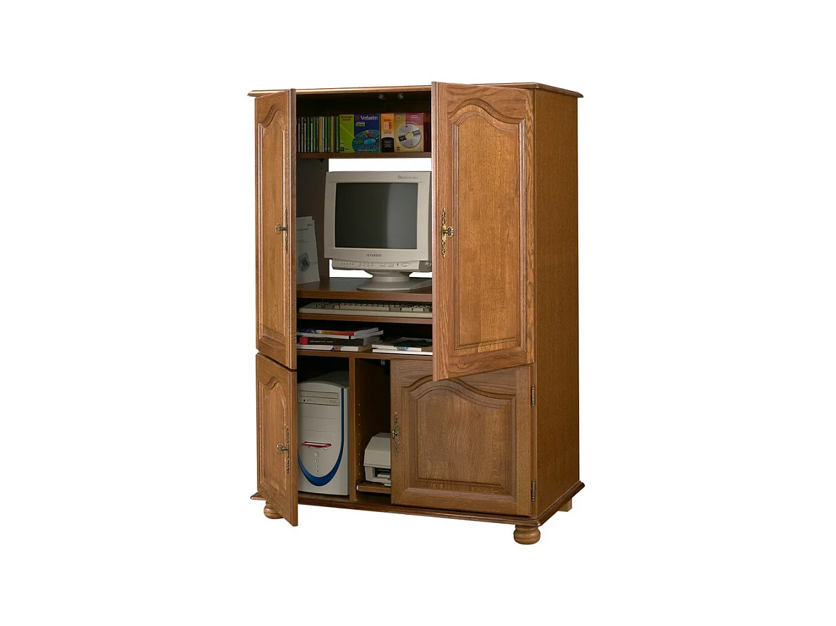 Armoire Informatique Chêne 4 Portes 7 Niches L 97 H 141 P 54 cm