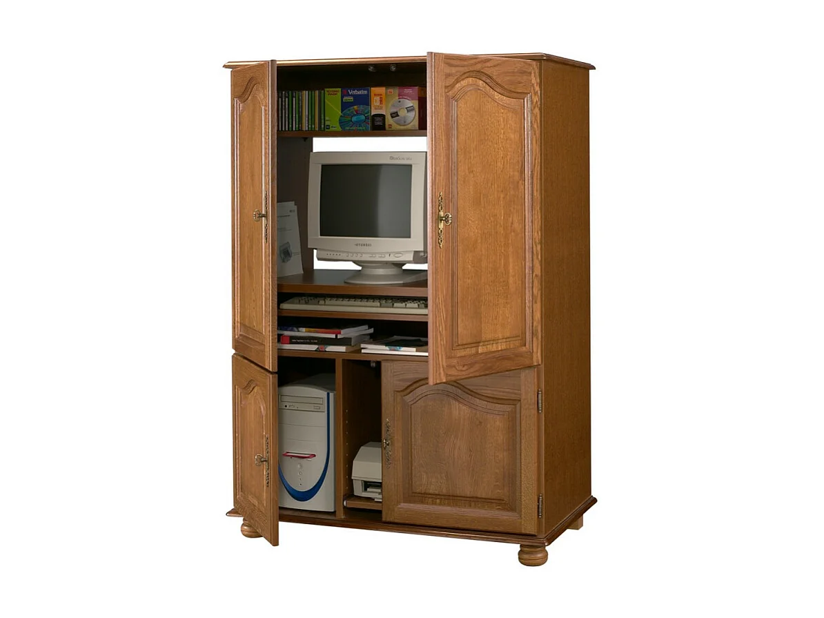 Armoire Informatique Chêne 4 Portes 7 Niches L 97 H 141 P 54 cm