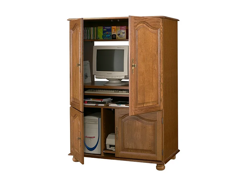 Armoire Informatique Chêne 4 Portes 7 Niches L 97 H 141 P 54 cm