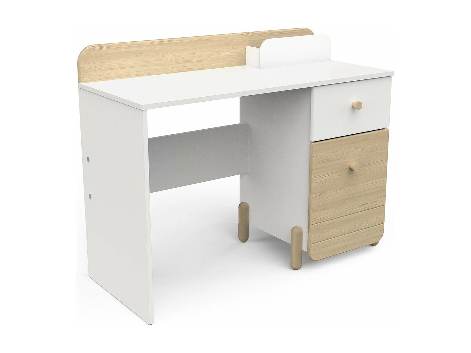 Bureau 1 tiroir et 1 porte ouvrante blanc et décor chêne L103,4 cm - EDAJ