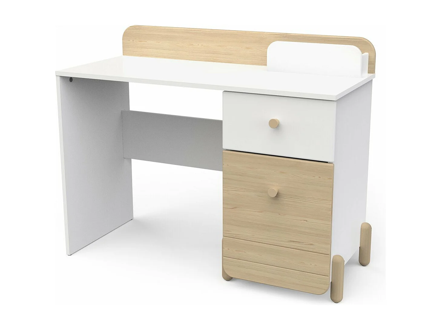 Bureau 1 tiroir et 1 porte ouvrante blanc et décor chêne L103,4 cm - EDAJ