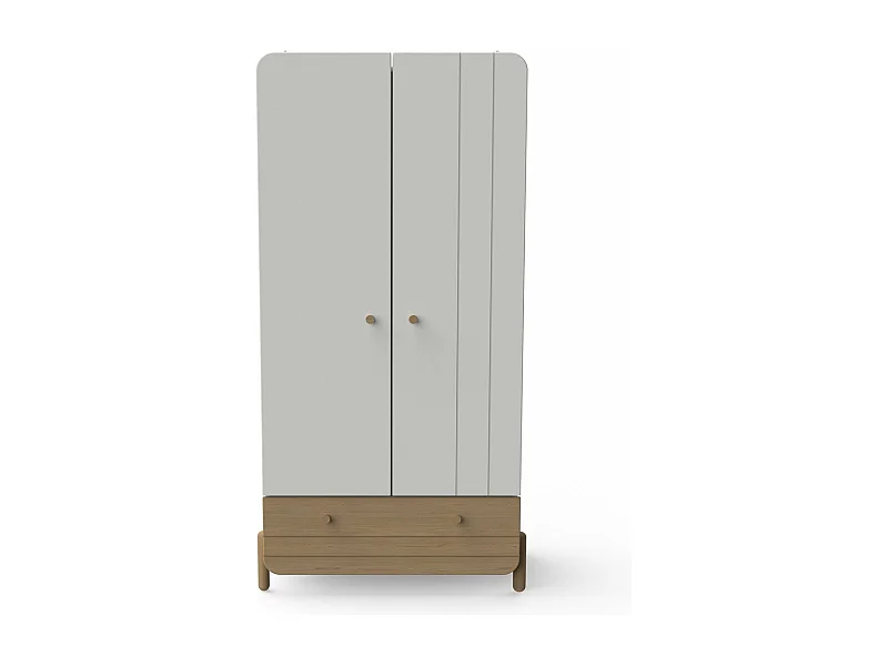 Kleiderschrank 2 Drehtüren und 1 Schublade Weiß- und Eichedekor H187,6 cm - EDAJ
