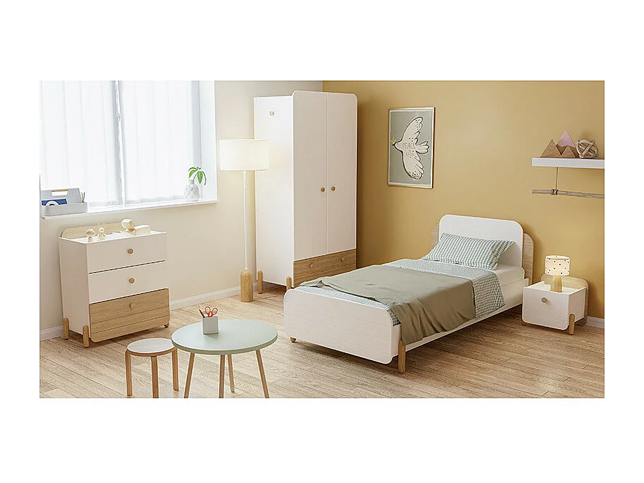 Armoire 2 portes ouvrantes et 1 tiroir blanc et décor chêne H187,6 cm - EDAJ